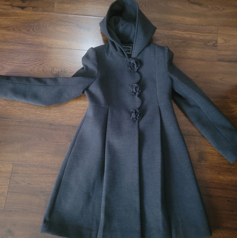 Rothschild Rosette Gray Hooded Coat Sz Large (14)